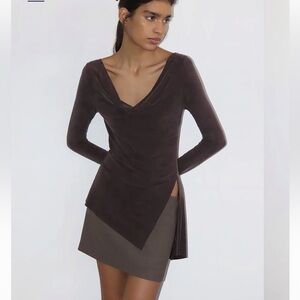 Paloma Wool Asymmetric long-sleeved cupro top